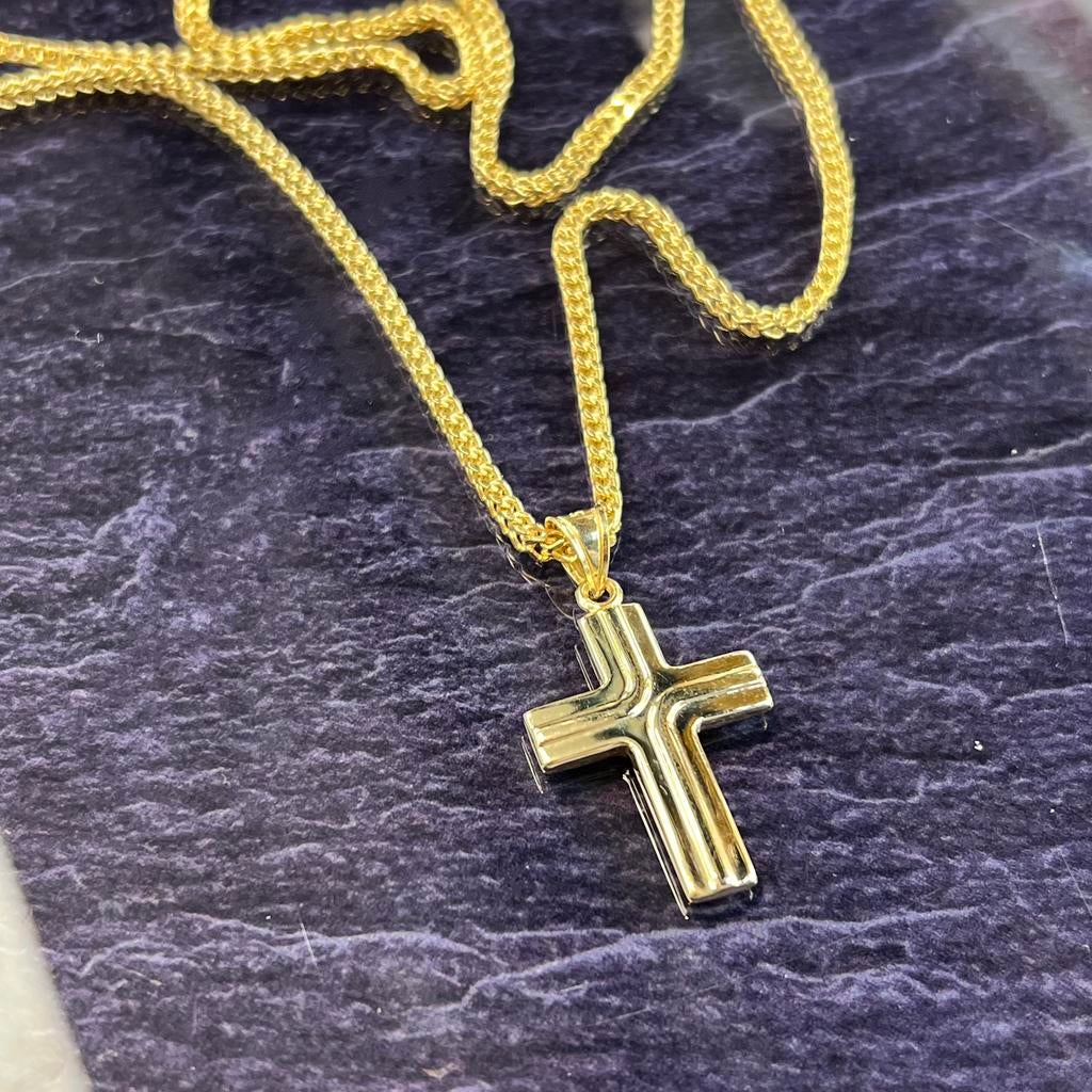 14 karaat gouden ketting vossenstaart met kruis hanger, Ophalen of Verzenden, Zo goed als nieuw, Goud