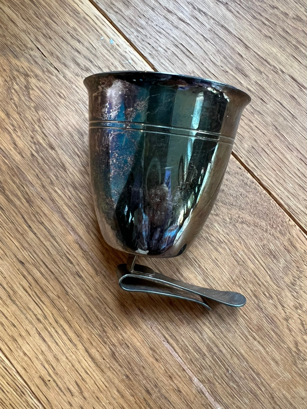 Vintage Sola 100 verzilverde lepeltjeshouder met tafelclip, Ophalen of Verzenden, Zilver