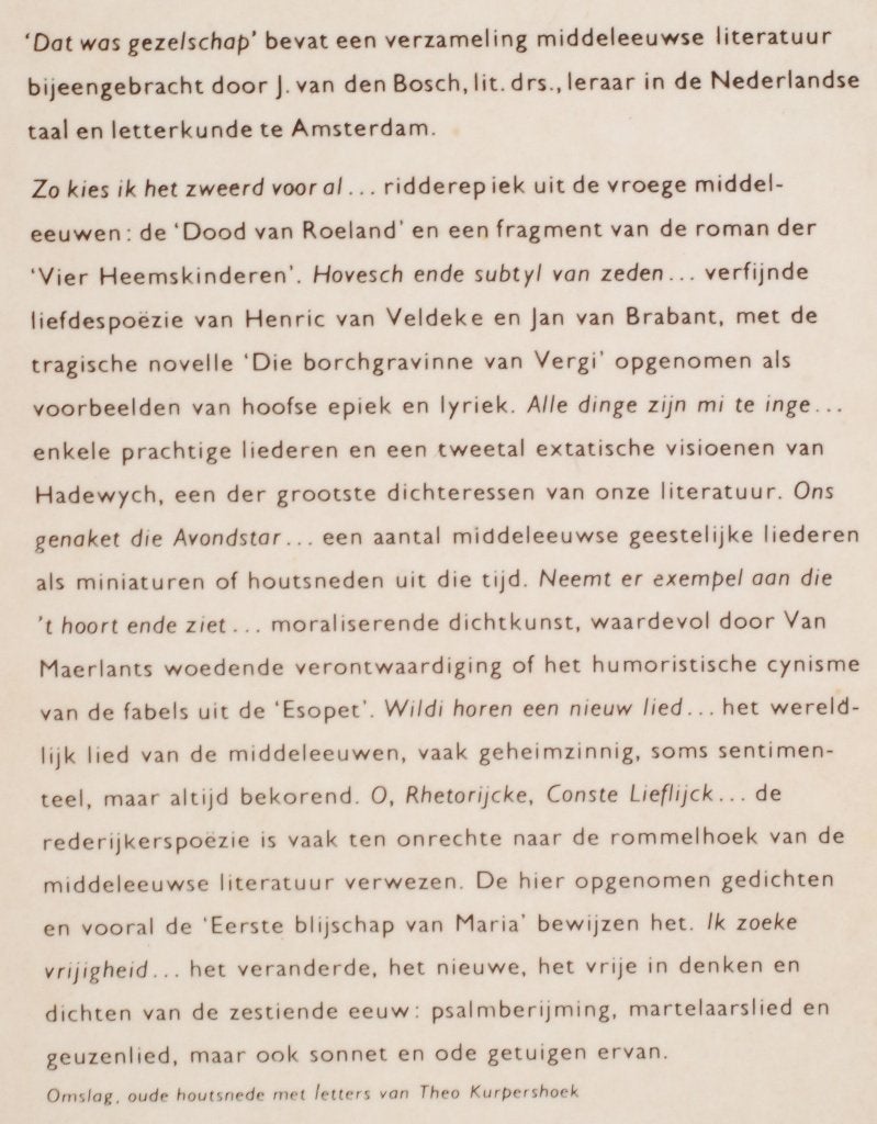Dat Was Gezelschap: Proza en Poëzie uit de middeleeuwen, Meerdere auteurs, Verzenden, Zo goed als nieuw, J. van den Bosch