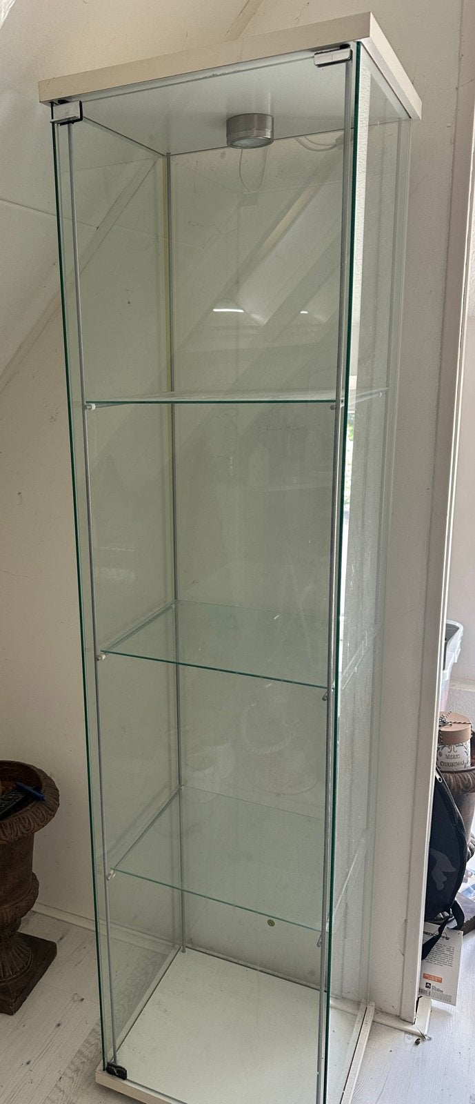 Glazen vitrinekast met verlichting, Ophalen, Met plank(en), Gebruikt, 200 cm of meer