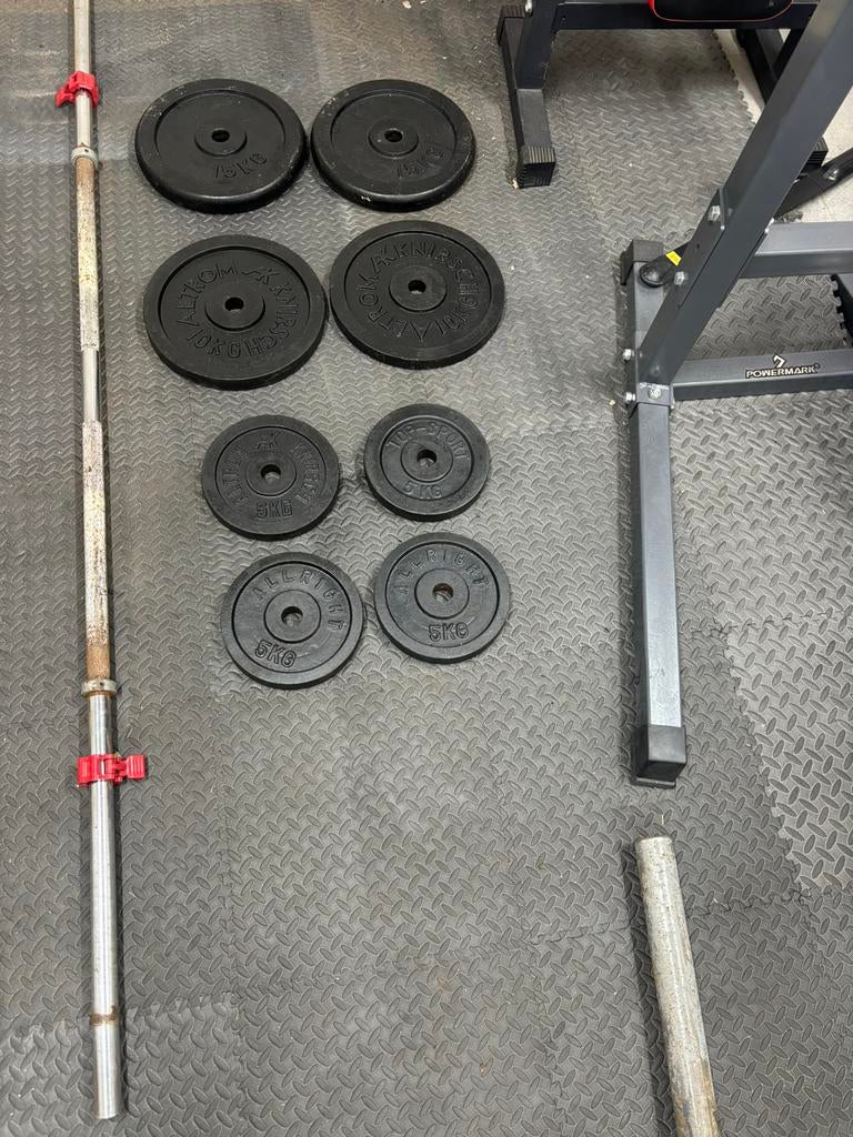 70KG gietijzeren set met halterstang 210cm 30mm, Ophalen, Gebruikt, Benen, Halterset