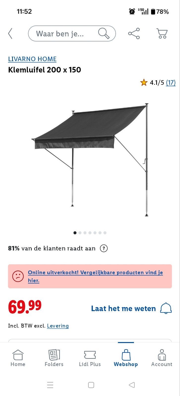 Nieuwe Livarno Home Klemluifel 200 x 150 cm, Tuin en Terras, Ophalen, Nieuw, Minder dan 250 cm, 150 tot 300 cm