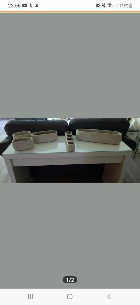 8 beige Mica Kuan potten, Binnen, Ophalen of Verzenden, Overige vormen, Aardewerk