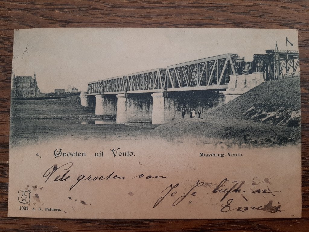 Groeten uit Venlo, Maasbrug Spoorbrug met stoomtrein, 1900, Ophalen of Verzenden, Voor 1920, Gelopen, Limburg
