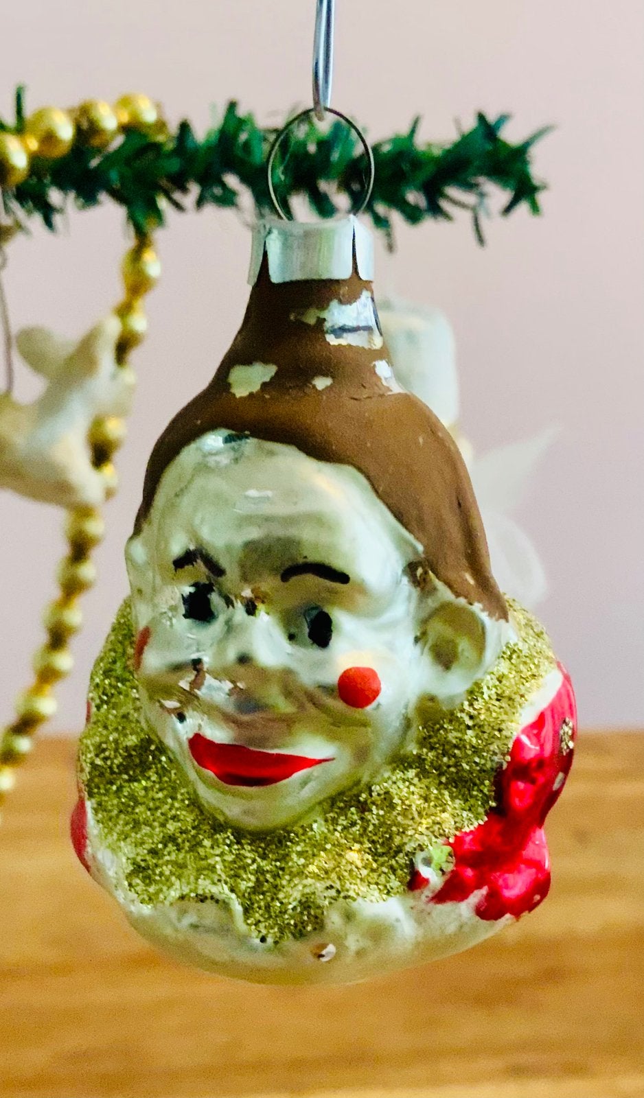Vintage kerstbal clown, Ophalen of Verzenden, Gebruikt