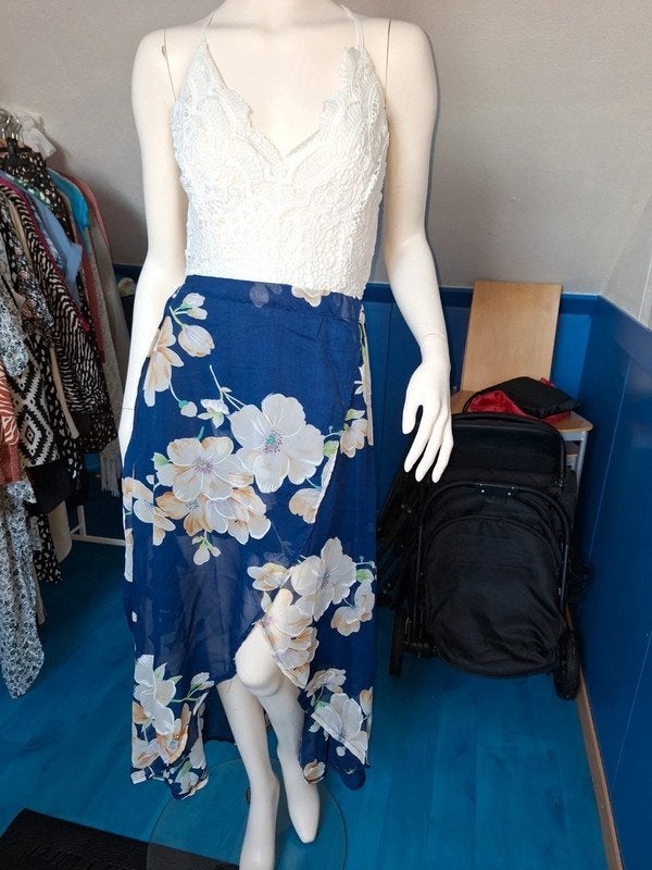 Zomer jurk met kanten bovenkant mt.xxl zgan, Blauw, Maat 46/48 (XL) of groter, Ophalen of Verzenden, Zo goed als nieuw