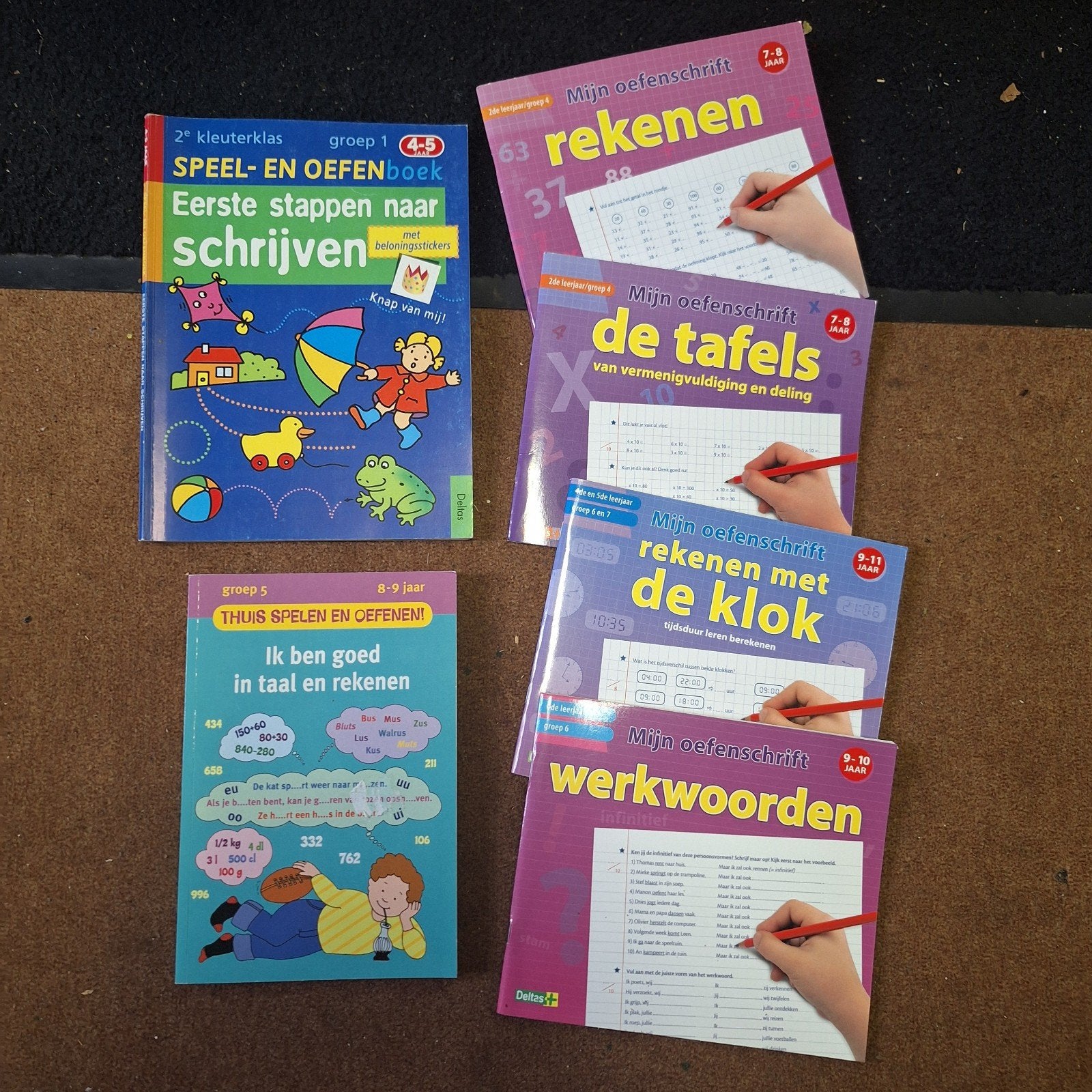 Oefenboeken: Rekenen, Tafels, Klok, Werkwoorden & Schrijven, Ophalen, Gelezen, Overige niveaus, Overige vakken