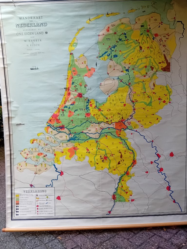 Grote schoolkaart van Nederland., Antiek en Kunst, Ophalen, Aardrijkskunde