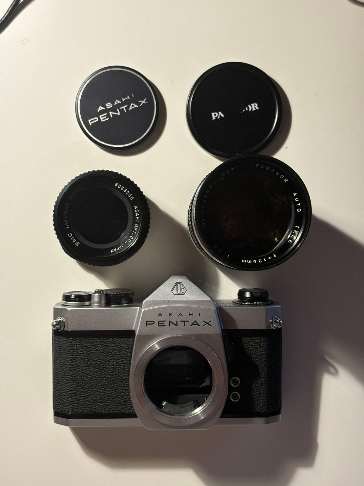 Pentax SP1000 +SMC Takumar 55mmF2 +Panagor 135mmF2.8 |Getest, Ophalen of Verzenden, Zo goed als nieuw, Spiegelreflex, Pentax