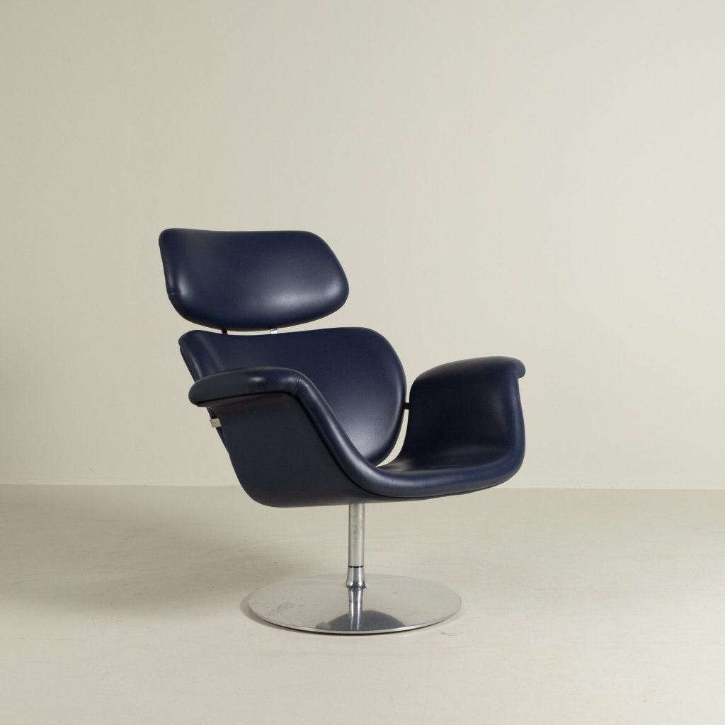 Artifort Big Tulip Fauteuil Donkerblauw Leer, Niet ingevuld, Zo goed als nieuw, Niet ingevuld, Niet ingevuld