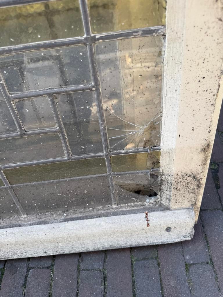 Authentiek glas in lood raam - Te restaureren, Gevelraam of Ruit, Gebruikt, Ophalen of Verzenden, 120 tot 160 cm