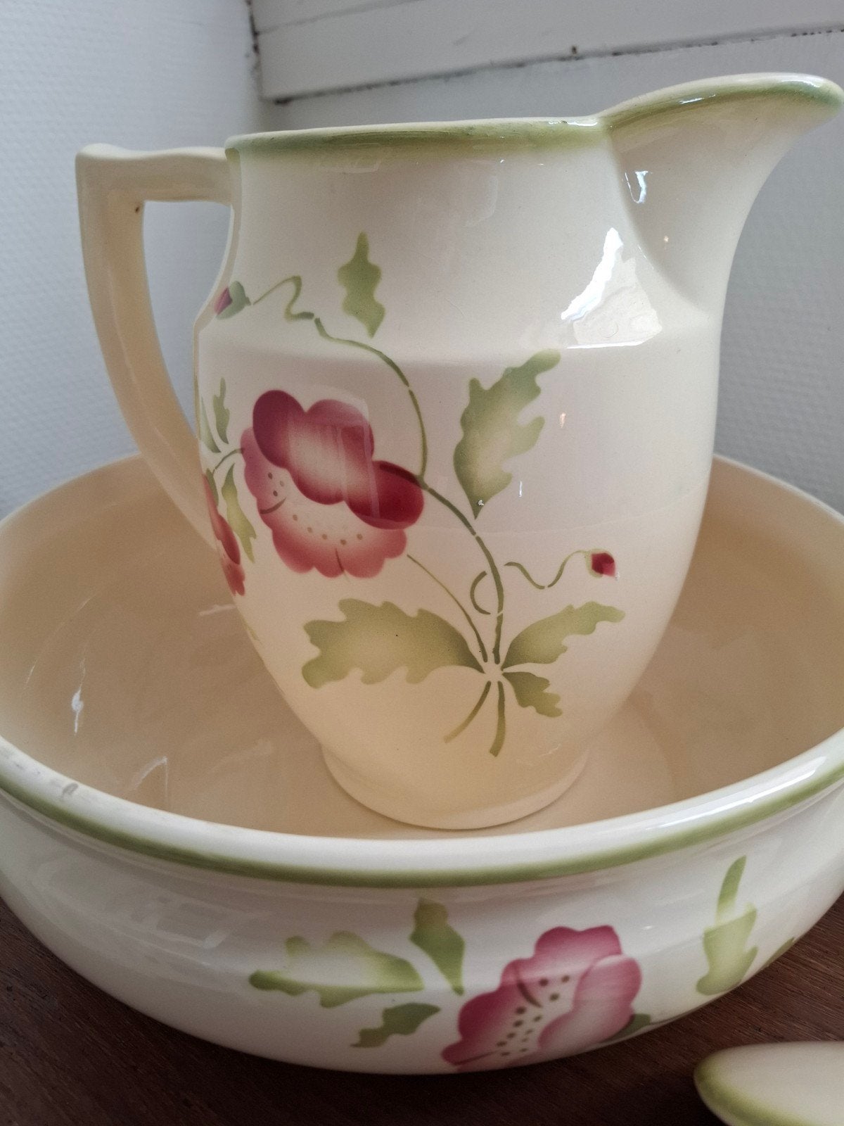 Antieke waskom en kan set met bloemmotief, Ophalen of Verzenden