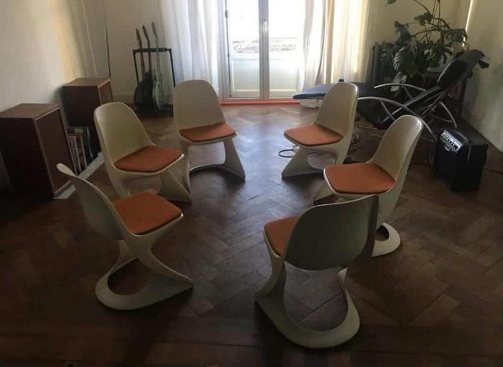 Set van 6 Casalino stoelen van Alexander Begge voor Casala, Gebruikt, Wit, Ophalen of Verzenden, Vijf, Zes of meer stoelen