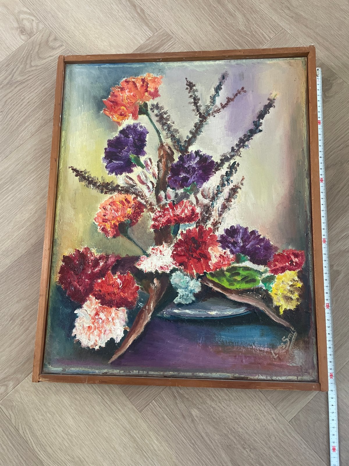 Vintage bloemenstilleven olieverfschilderij gesigneerd, Antiek en Kunst, Kunst | Schilderijen | Klassiek, Ophalen of Verzenden