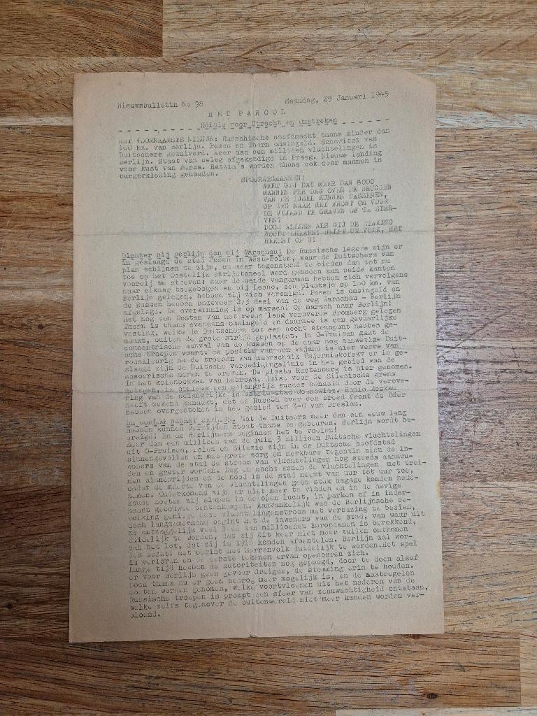 Wo2 illegale pers verzetskrant Het Parool, 29 januari 1945, Ophalen of Verzenden, Nederland, Boek of Tijdschrift