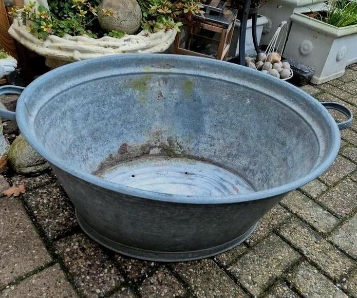 Grote Zinken Teil/Wastobbe - Vintage Tuindecoratie bloembak, Gebruikt, 100 cm of meer, Ophalen of Verzenden, Balkon