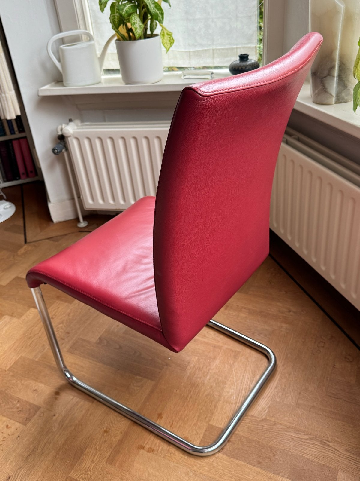 Hulsta eetkamerstoelen - Rood leer - set van 6, Gebruikt, Leer, Ophalen of Verzenden, Vijf, Zes of meer stoelen