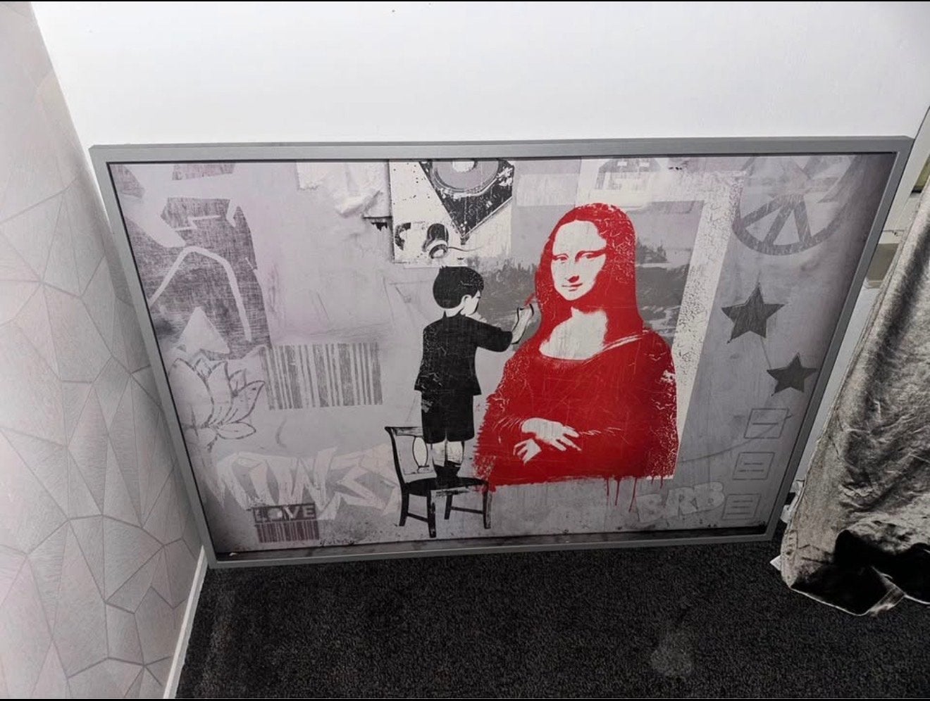 Ikea vilshulst schilderij - mona lisa/bansky, Antiek en Kunst, Kunst | Schilderijen | Modern, Ophalen, Figuren, Ingelijst, Print