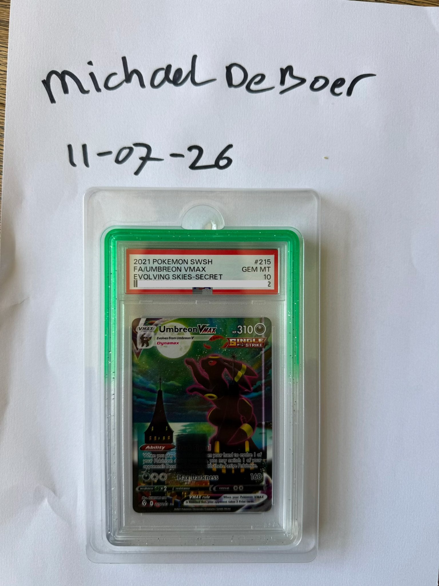 Pokemon Umbreon VMAX 215/203   PSA 10 open voor trade!, Ophalen, Nieuw, Losse kaart