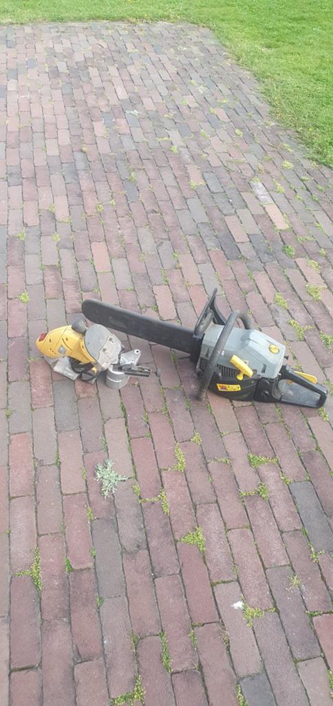 €45,- Kettingzaag met kettingslijper, Verzenden, Gebruikt, Kettingzaag