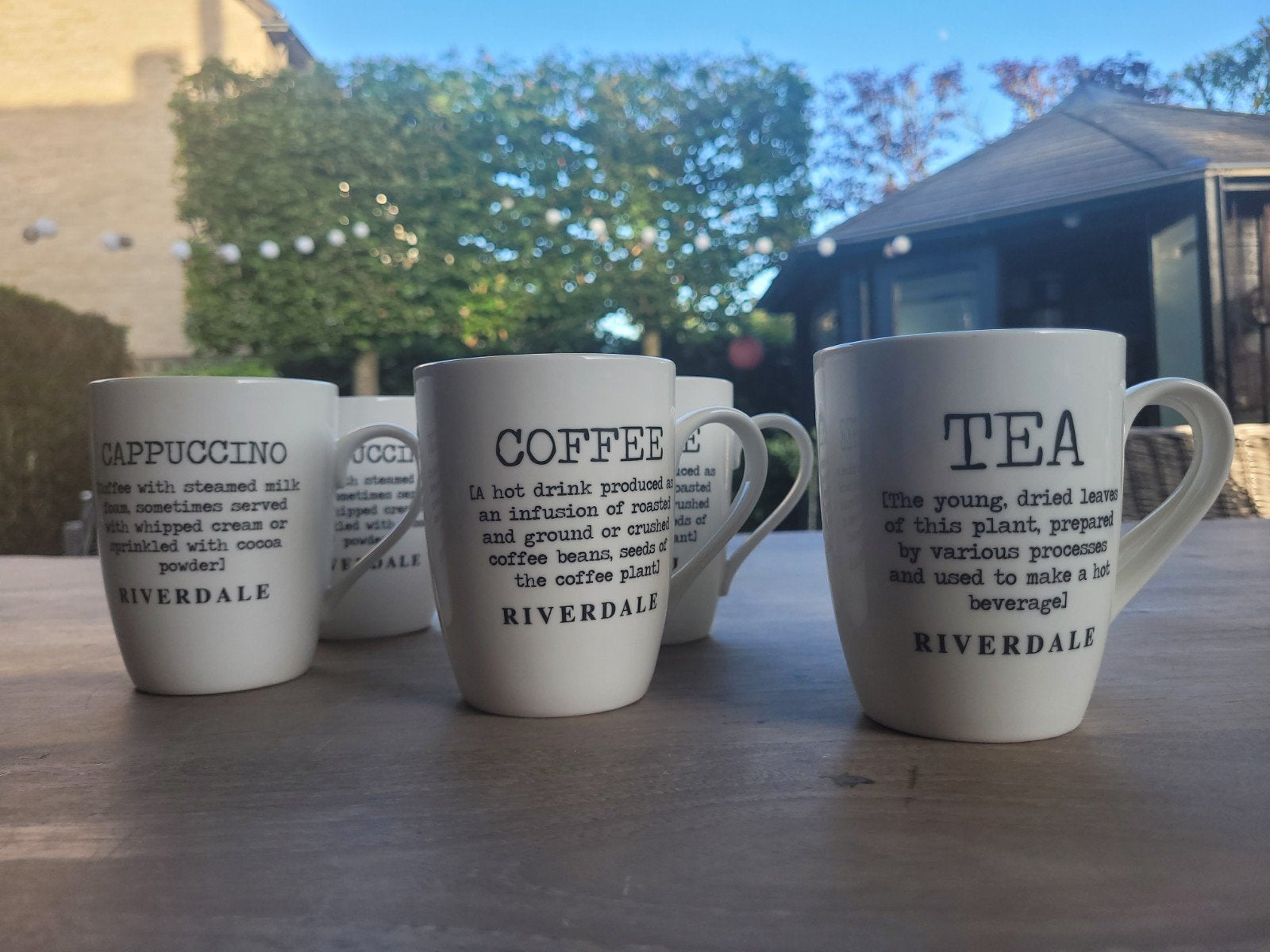 Riverdale mokken Coffee Tea Cappuccino 6 stuks, Keramiek, Ophalen of Verzenden, Zo goed als nieuw, Effen