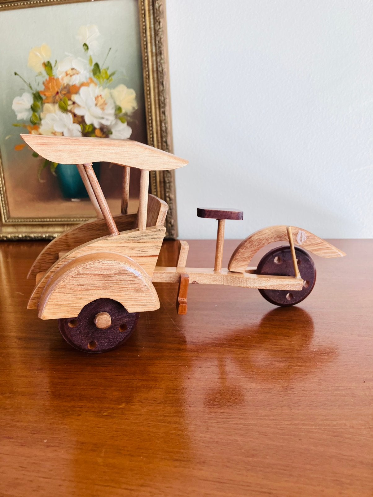 Vintage Houten Becak / Fietstaxi / Riksja, Ophalen of Verzenden, Zo goed als nieuw, Bruin, Vintage