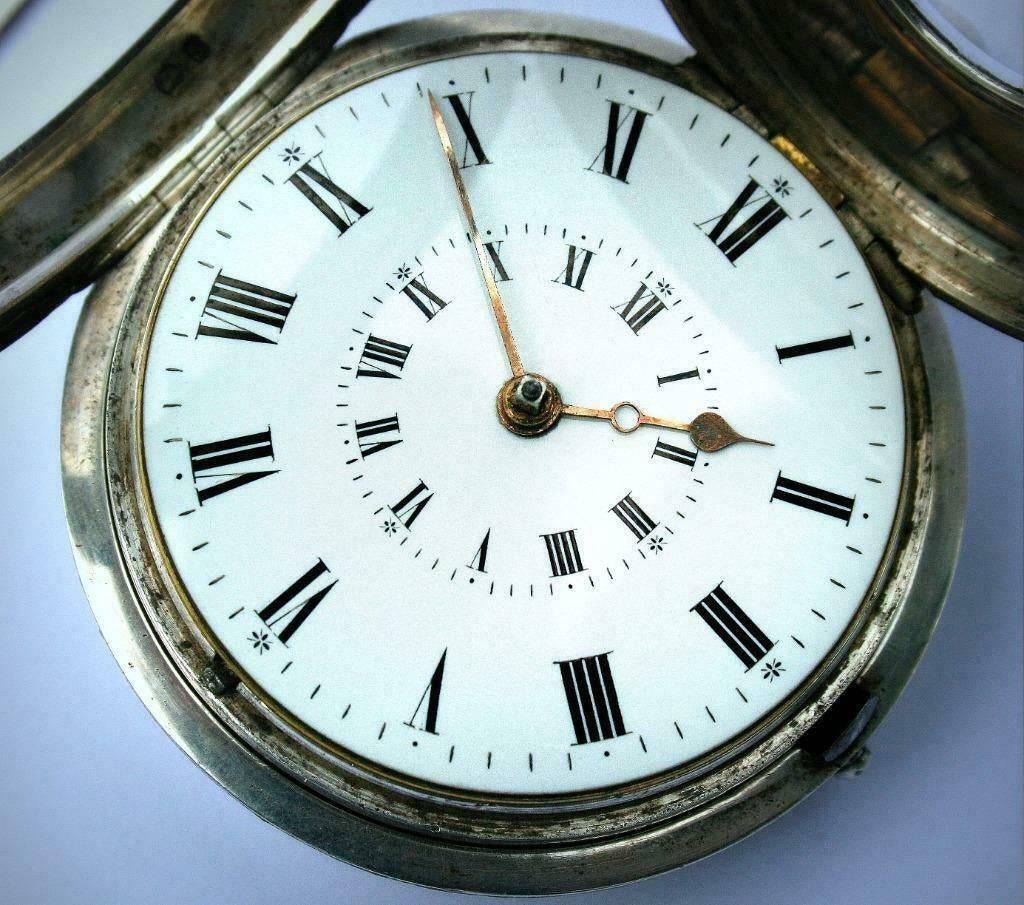 GROOT zakhorloge zilver spillegang in dubb. kast London 1833, Ophalen of Verzenden, Zilver, Overige typen