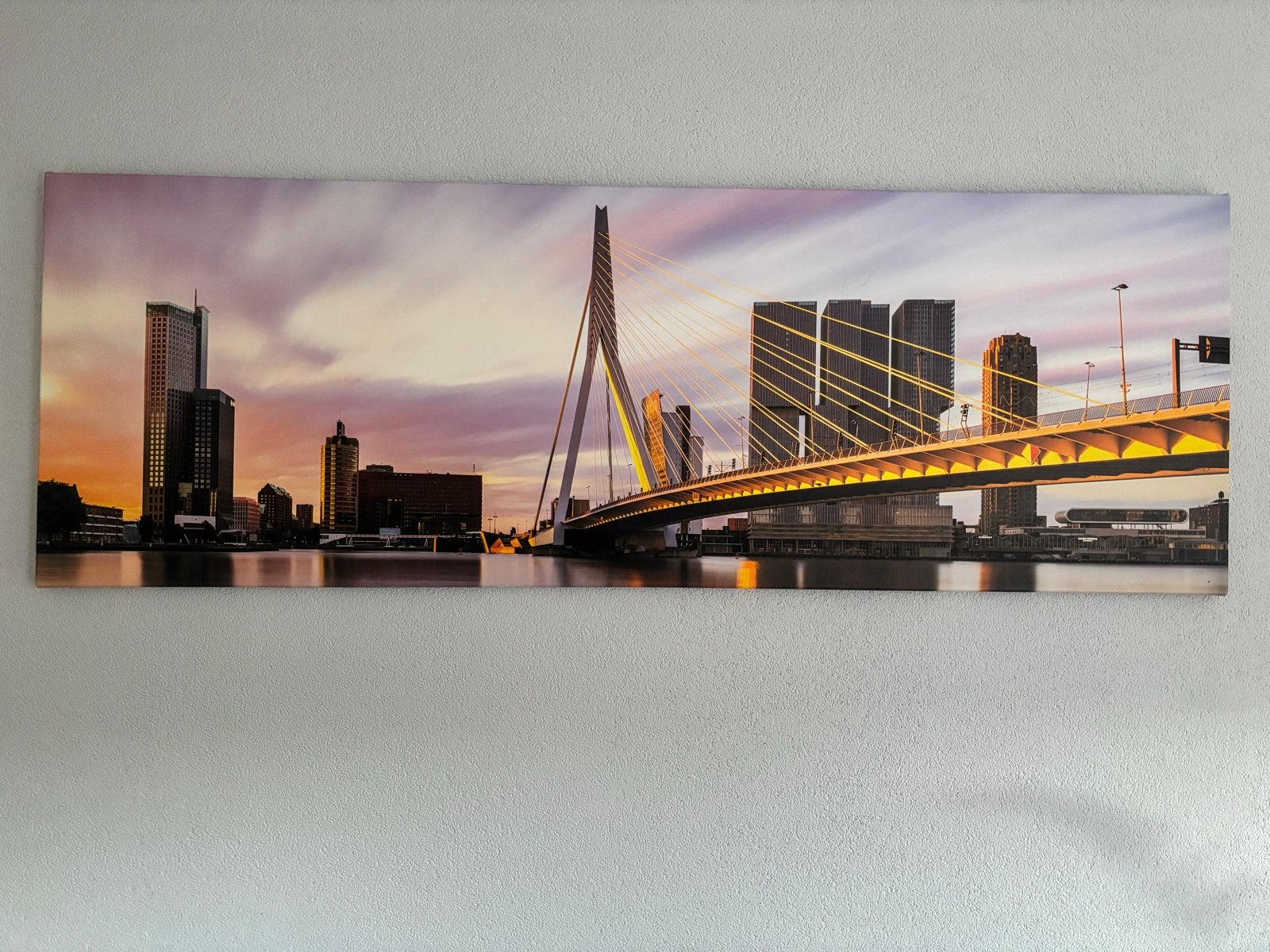 Schilderij Erasmusbrug Rotterdam zonsopkomst, Ophalen, 50 – 75, 125 cm of meer, Zo goed als nieuw