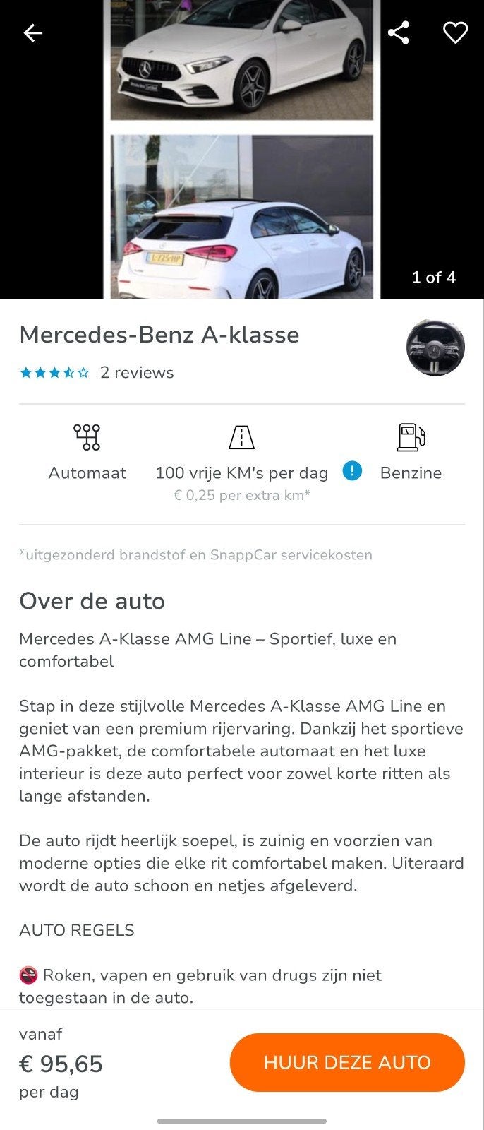 Mercedes A klasse Amg line Te Huur, Ophalen