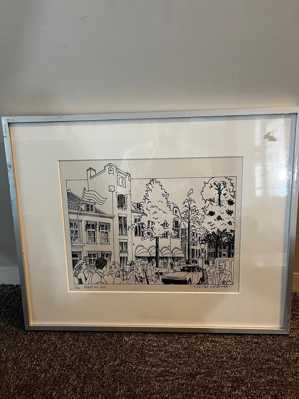 Utrecht tekening charles vd broek, Antiek en Kunst, Ophalen, Overige stijlen, Overige ondergronden, Gesigneerd