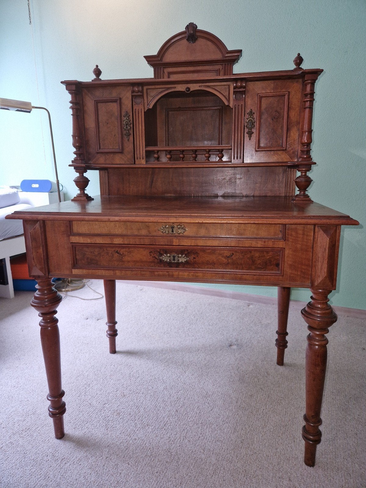 Antiek Houten Bureau met Opbouw en Lades, Ophalen of Verzenden