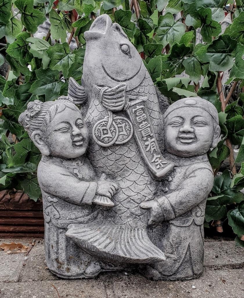 Oosterse Kinderen met Koi Karper ea 15%korting, Tuin en Terras, Tuinbeelden, Ophalen, Nieuw, Beton, Overige typen