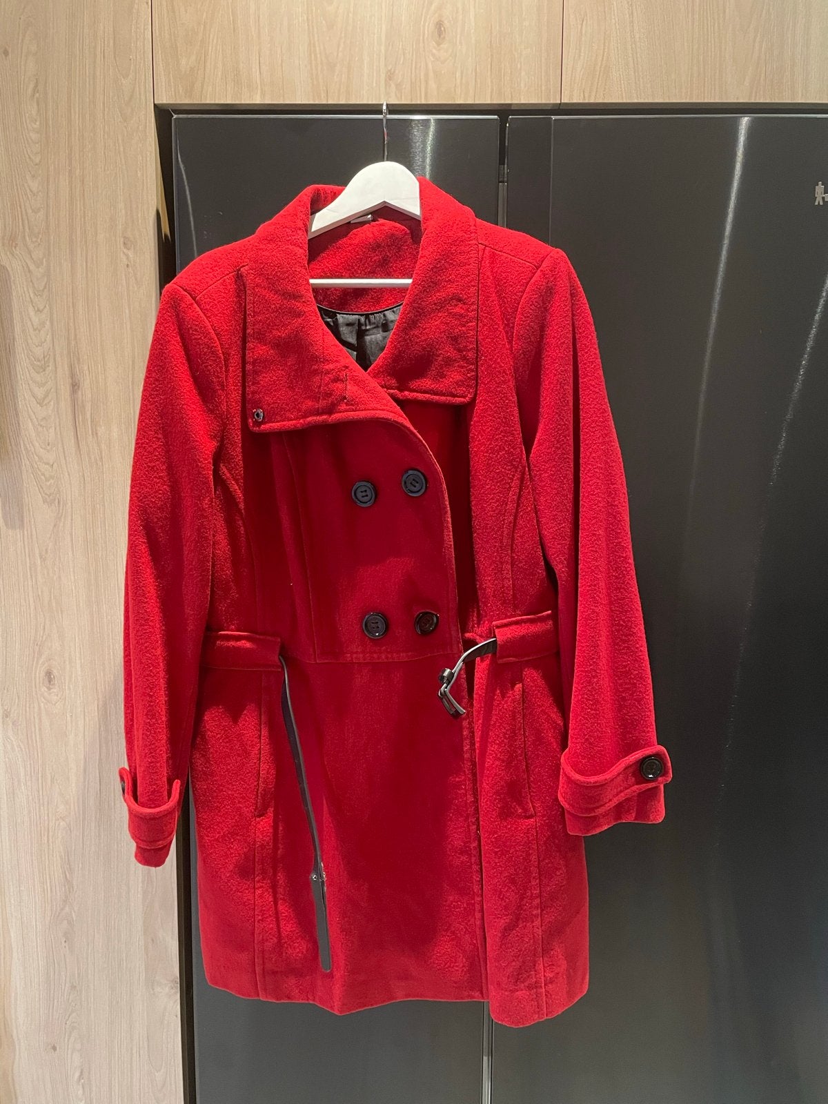 Rode wollen jas van MS Mode, maat 48, Kleding | Dames, Jassen | Winter, Ophalen of Verzenden, Zo goed als nieuw, Maat 46/48 (XL) of groter