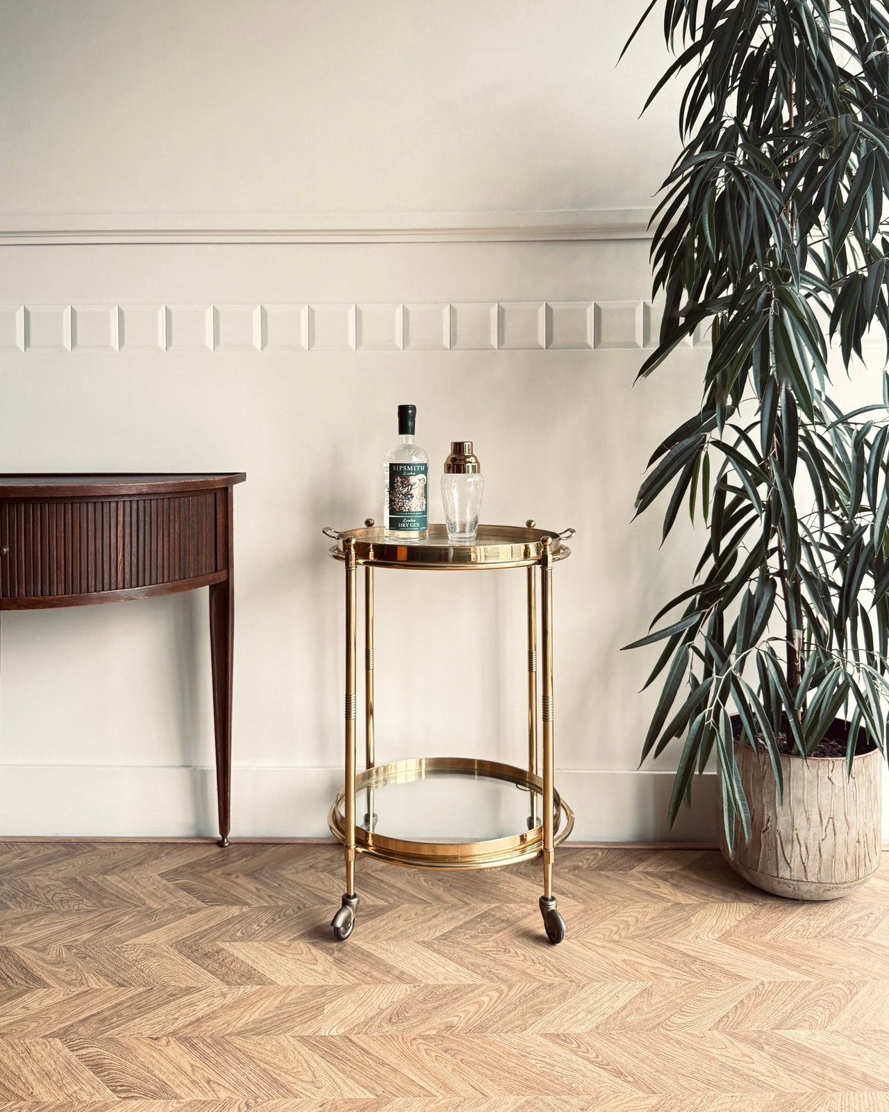 Vintage ovale serveerwagen - bar cart - trolley uit messing, Trolleywood, Vintage - bar cart - dranken trolley - midcentury, Ophalen of Verzenden