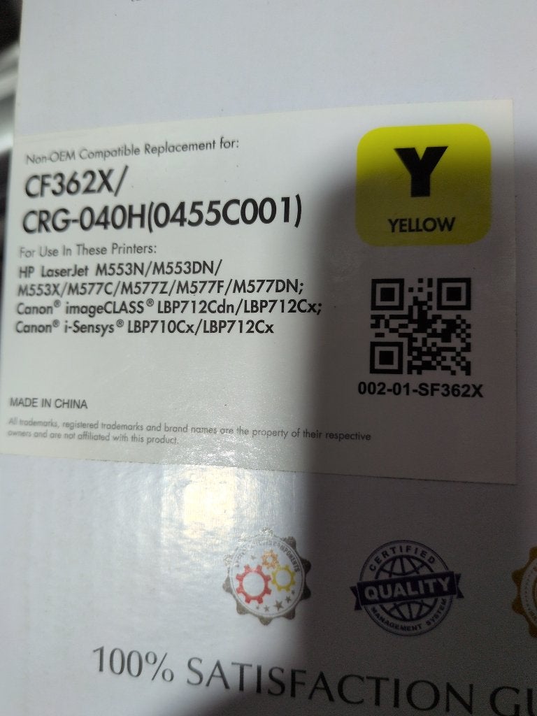 Toner geel CF362X / CRG-040H (HP 508X) - M553 M577 LBP712, Computers en Software, Printerbenodigdheden, Ophalen of Verzenden, Nieuw