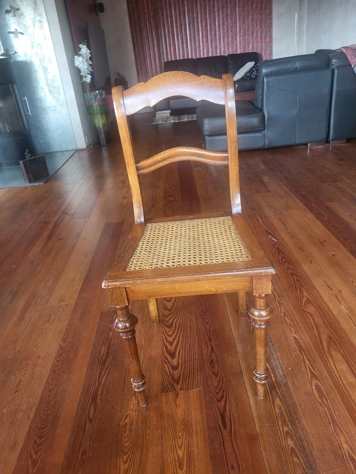 Antieke Houten Stoel met Gave Webbing Zitting (ca. 1890), Antiek en Kunst, Antiek | Meubels | Stoelen en Banken, Ophalen of Verzenden