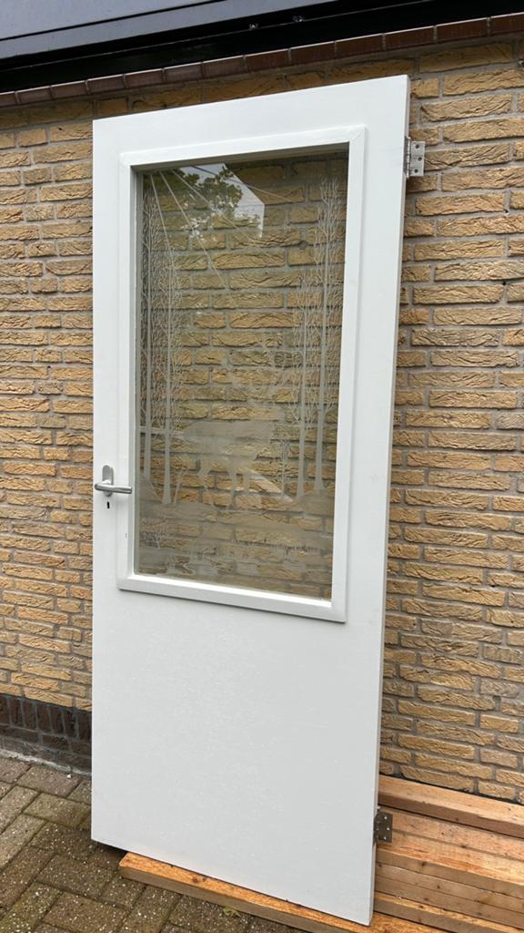 Glazen deur met edelhert motief, Ophalen, Gebruikt, 80 tot 100 cm, Binnendeur