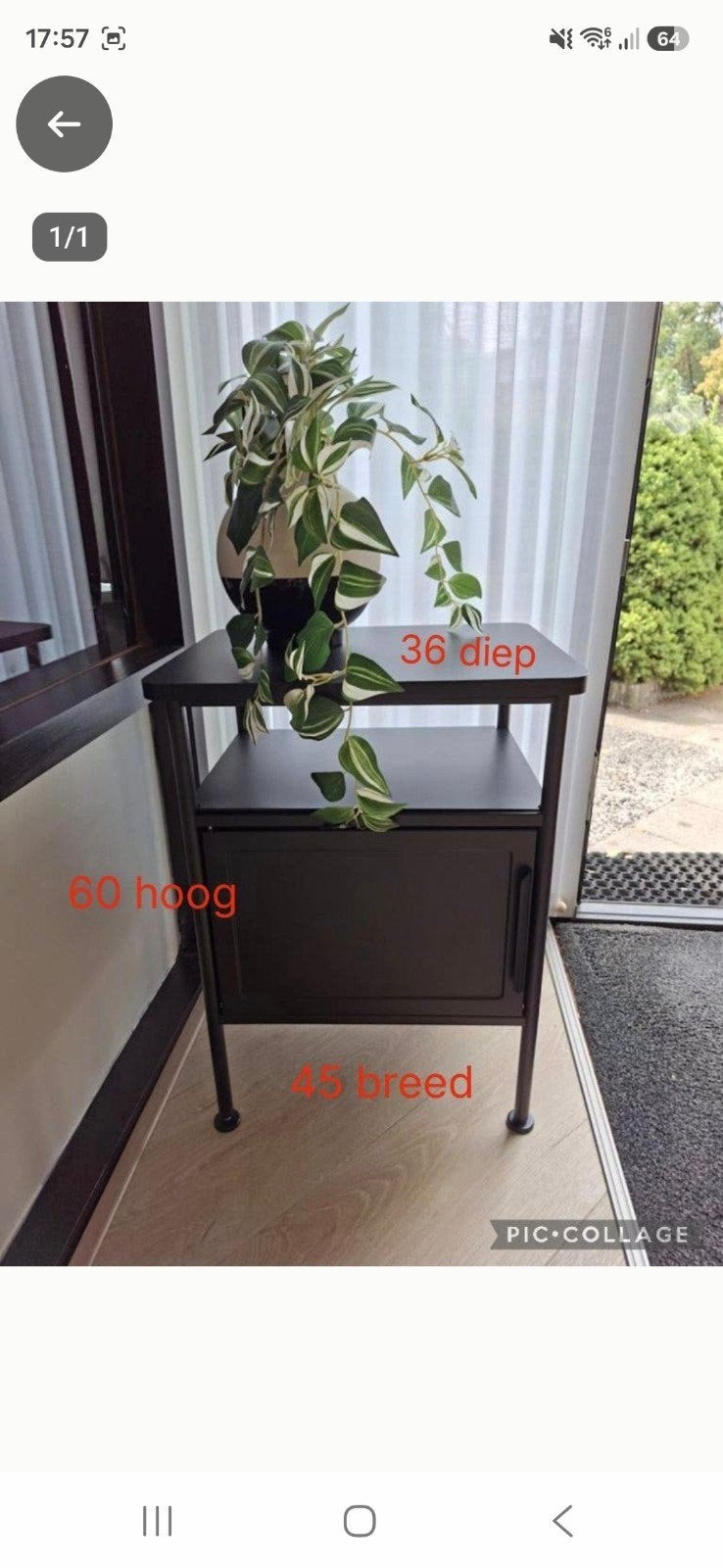 Zwart metalen bijzettafel met opbergruimte, Huis en Inrichting, Ophalen, Minder dan 55 cm, Gebruikt, Metaal of Aluminium