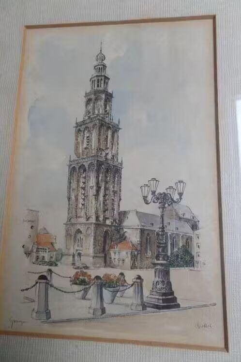 Aquarel - Martinitoren Groningen - Bob Brobbel werk, Ophalen, Stads- / dorpsgezicht, Origineel werk, Klassiek