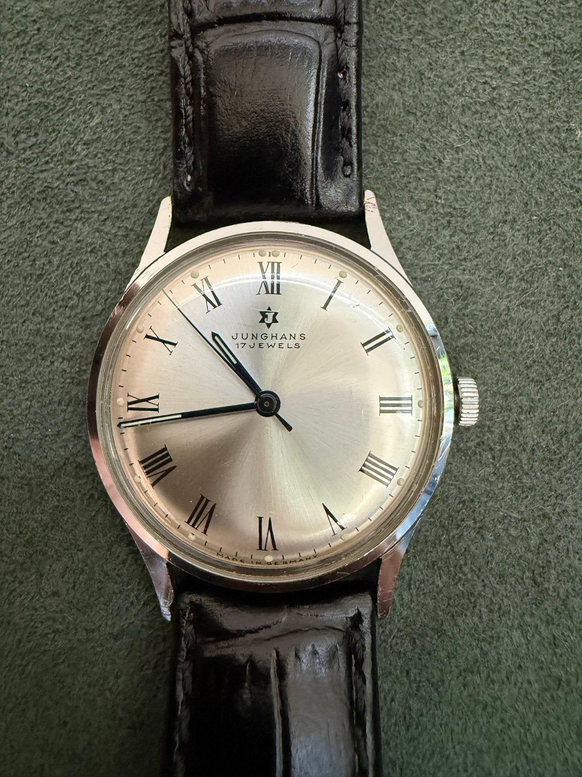 Junghans 17 Jewels –handopwinder –Romeinse cijfers –vintage, Sieraden, Tassen en Uiterlijk, Overige merken, Staal, Met bandje