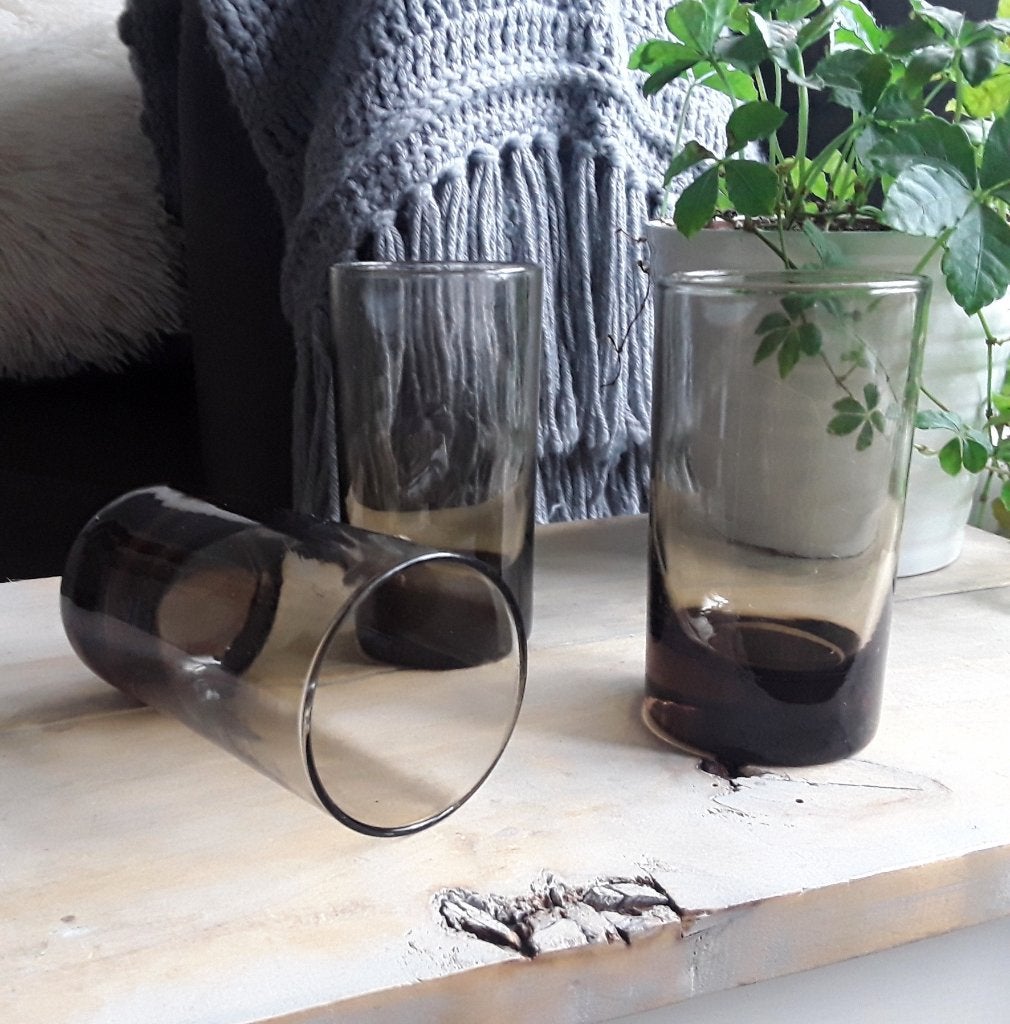 3x Luminarc vintage glazen bruin rookglas - smoke glas, Glas of Glazen, Gebruikt, Vintage, Ophalen of Verzenden