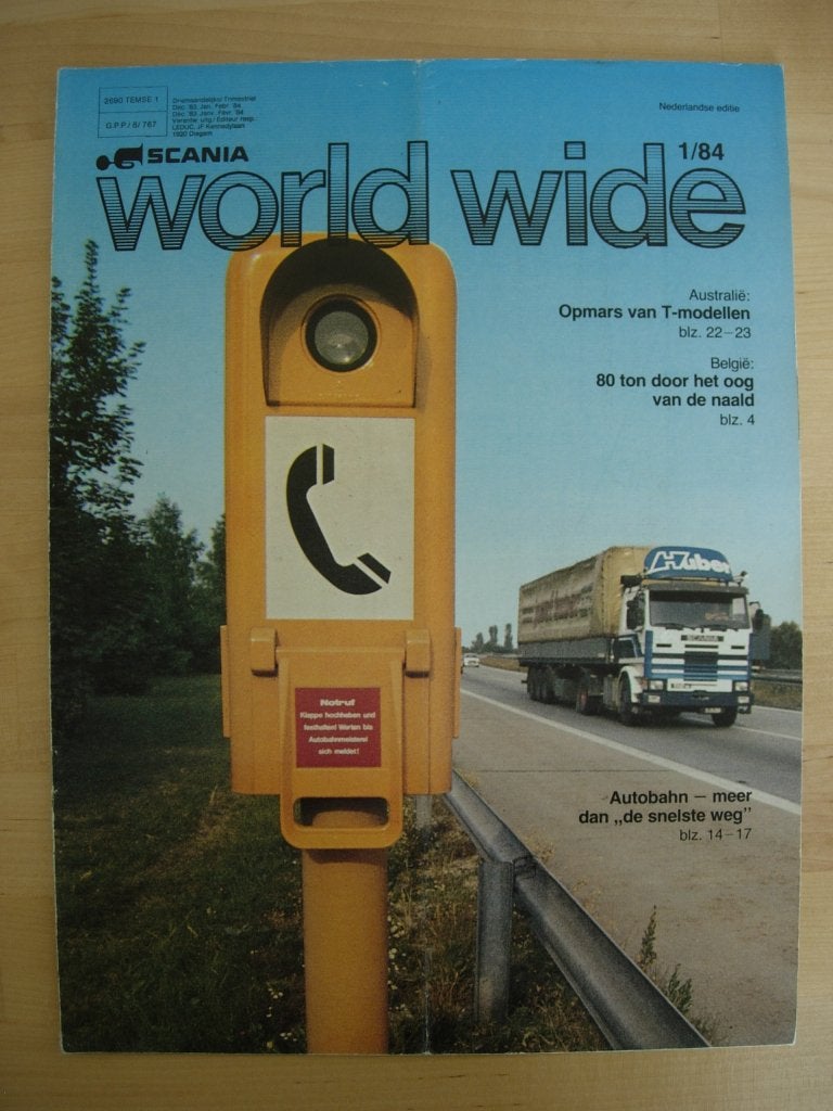 Scania Worldwide tijdschrift nummer 1 1984, Gelezen, Algemeen, Ophalen of Verzenden, Scania