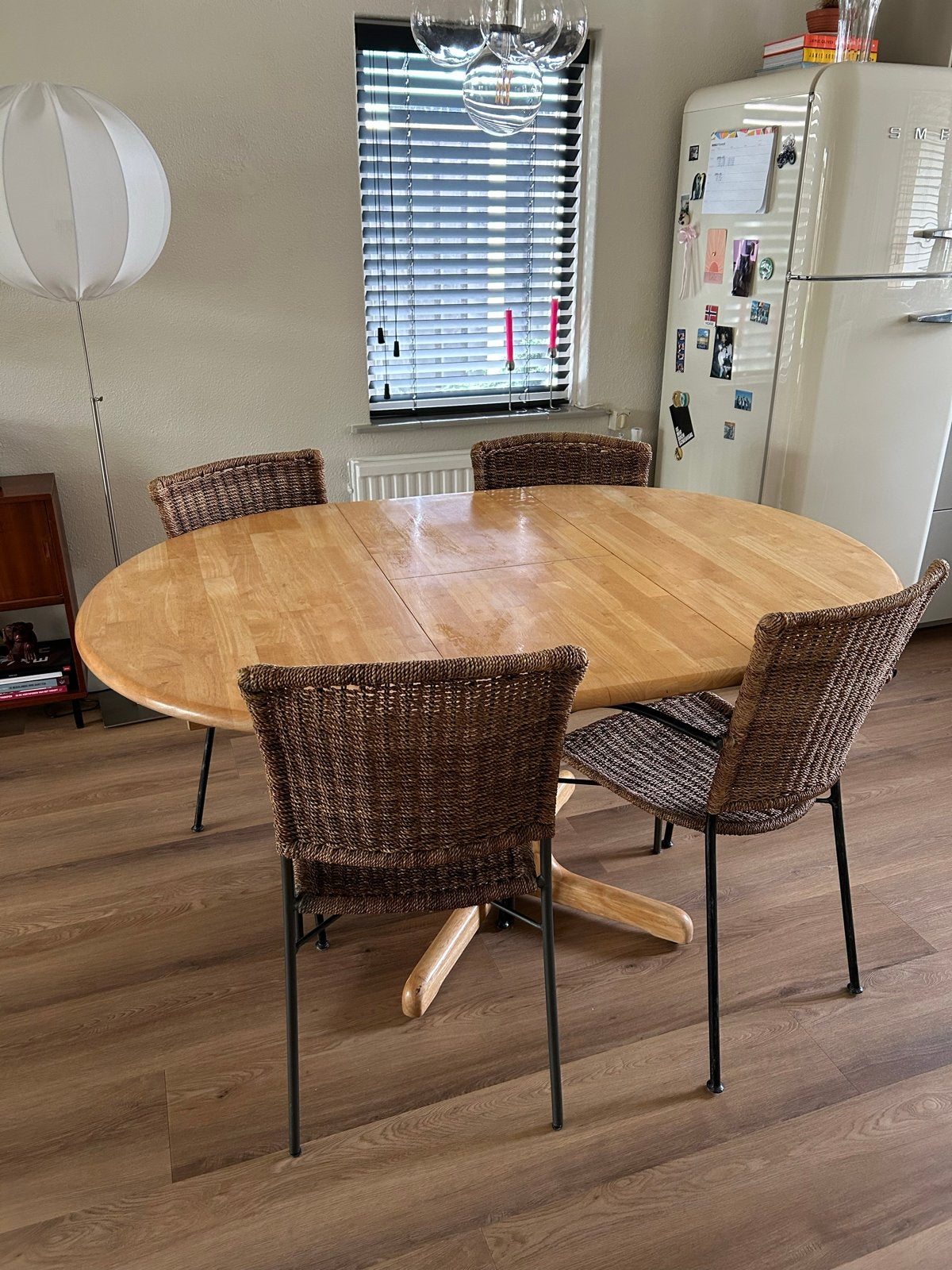 Set van 6 eettafelstoelen - riet/rotan, Huis en Inrichting, Ophalen, Gebruikt, Bruin, Metaal