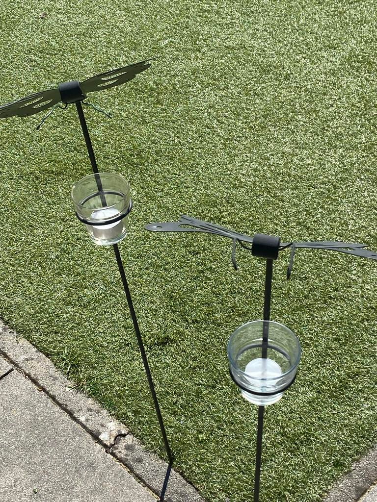 Tuin stekers vlinders metaal/glas voor waxinelichtjes, Tuin en Terras, Tuinstekers, Ophalen, Gebruikt