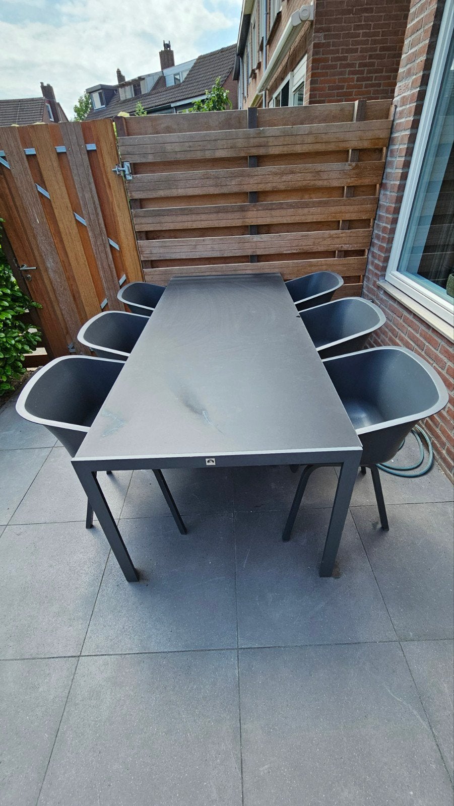 Tuintafel + 6 kuipstoelen, Tuin en Terras, Ophalen, Gebruikt, Rvs
