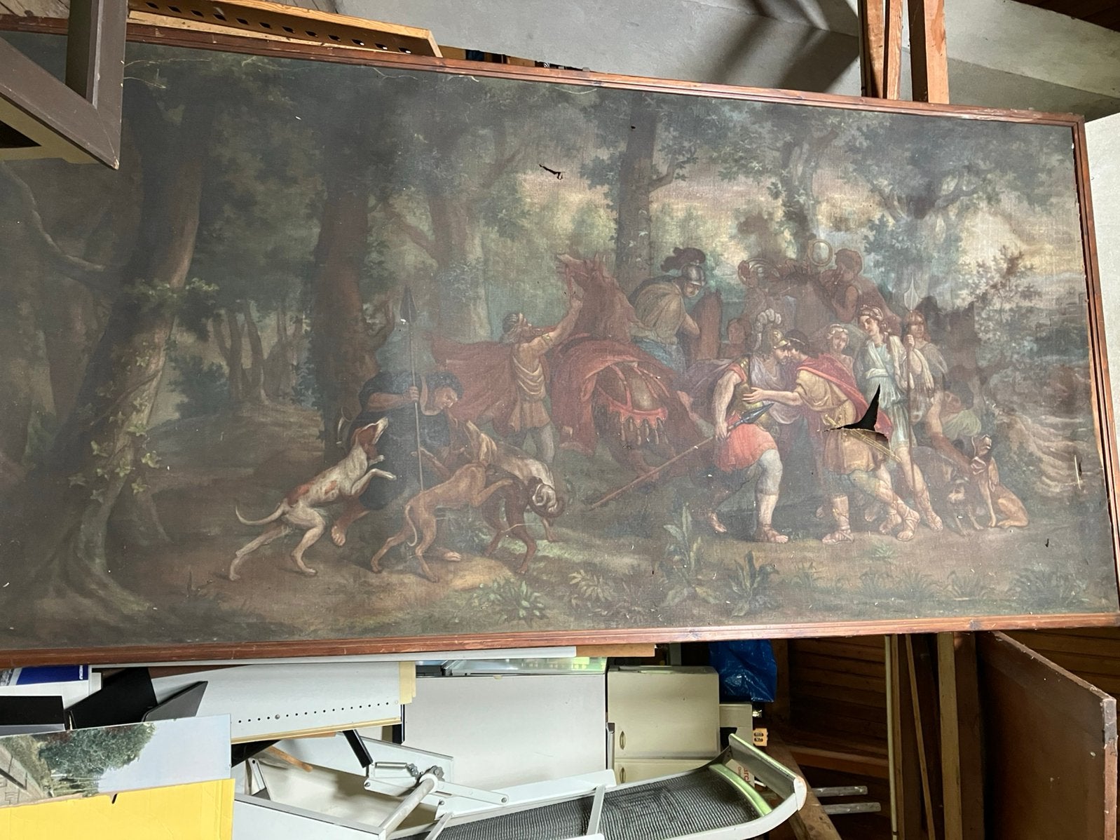Groot schilderij doek met jacht tafereel, Ophalen