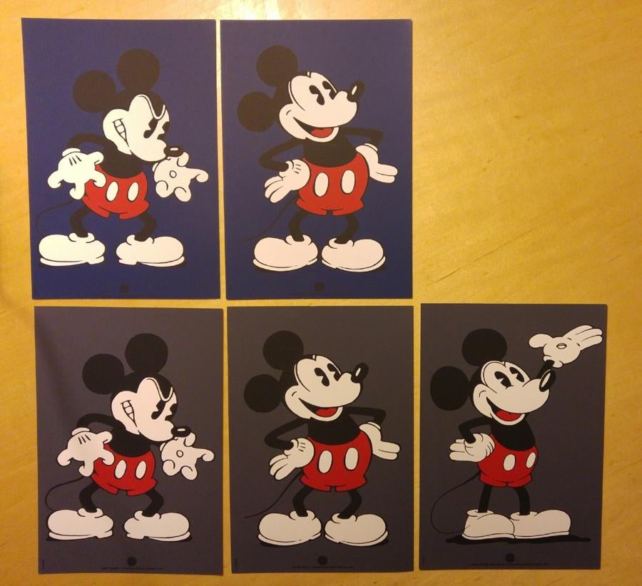 Disney zeefdrukken (Mickey, Minnie en Donald) 3 formaten, Onbekend, Ophalen of Verzenden, Zo goed als nieuw, Plaatje of Poster