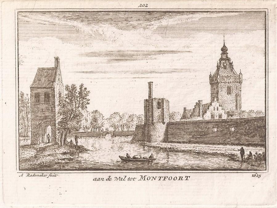 Montfoort Aan de Wal tot Montfoort 1625 Rademaker kopergrav, Antiek en Kunst, Origineel, Stadsgezicht, Ophalen of Verzenden, 11 cm