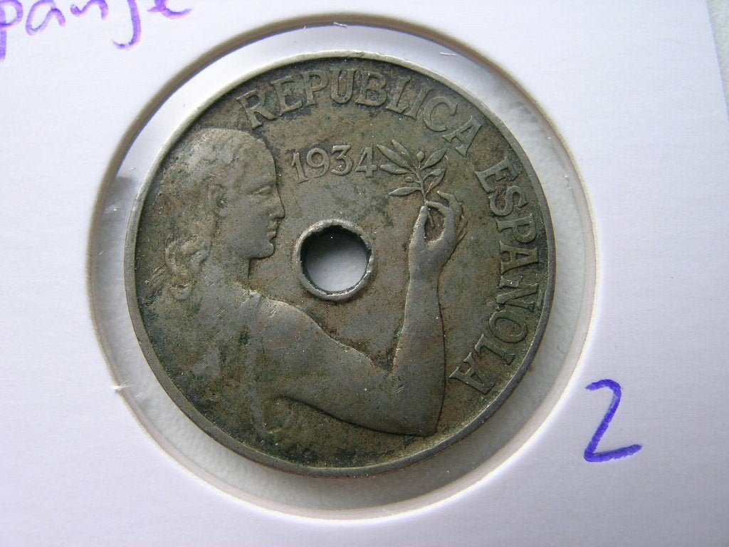 25 Centimos 1934 Spanje (nr 2), Ophalen of Verzenden, Overige landen, Losse munt