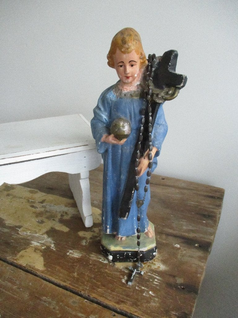 brocante kindje Jezus beeldje met kruis, Ophalen of Verzenden